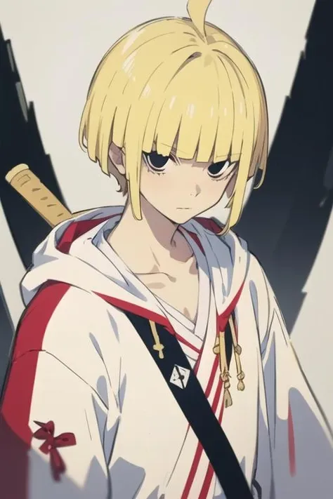 masterpiece, best quality, high quality, 1boy, solo, male focus, looking at viewer, upper body, <lora:fuchi_yamada_asaemon:0.62>, fuchi_yamada_asaemon, blonde hair, black eyes, , hoodie