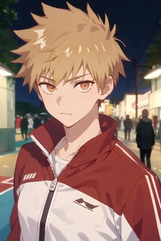 masterpiece, best quality, high quality, 1boy, solo, male focus, looking at viewer, upper body, <lora:shuu_inuzuka:0.66>, shuu_inuzuka, , blonde hair, orange eyes, realistic, track suit