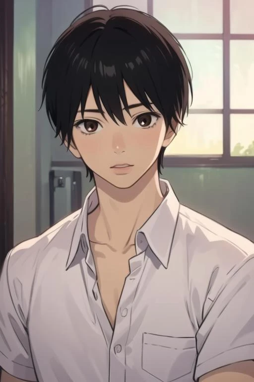 masterpiece, best quality, high quality, 1boy, solo, male focus, looking at viewer, upper body, <lora:shouta_kazehaya:0.68>, shouta_kazehaya, black hair, brown eyes, realistic,