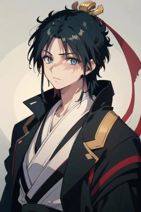 masterpiece, best quality, high quality, 1boy, solo, male focus, looking at viewer, upper body, <lora:hakuryuu_ren:0.62>, hakuryuu_ren, black hair, blue eyes, coat