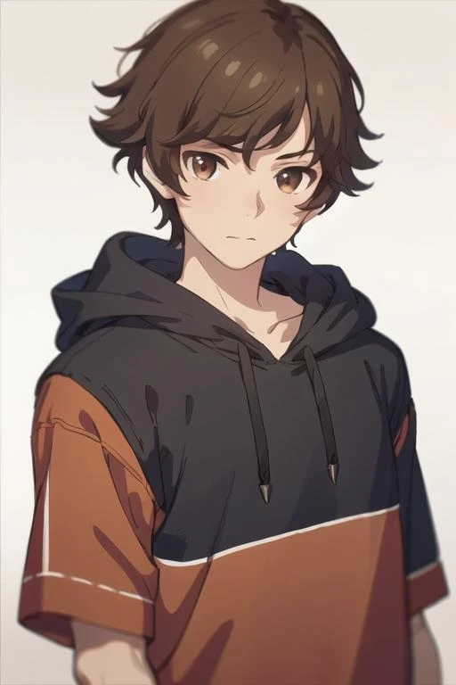 masterpiece, best quality, high quality, 1boy, solo, male focus, looking at viewer, upper body, <lora:kogure_kawanami:0.74>, kogure_kawanami, brown hair, brown eyes, hoodie