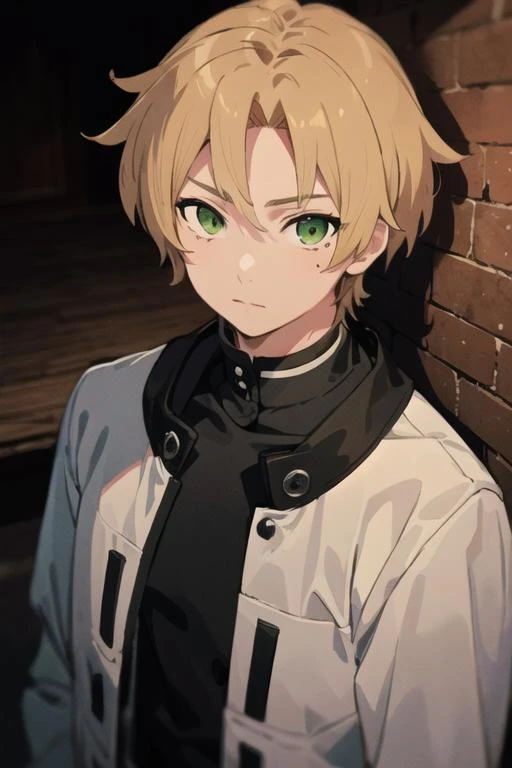 masterpiece, best quality, high quality, 1boy, solo, male focus, looking at viewer, upper body, <lora:rudeus_greyrat:0.74>, rudeus_greyrat, green eyes, blonde hair, gakuran