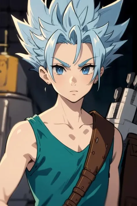 masterpiece, best quality, ultra-detailed, illustration, 1boy, solo, male focus, looking at viewer, upper body, depth of field, <lora:arden_nanatsu_no_taizai:0.76>, arden_nanatsu_no_taizai, spiked hair, blue eyes, blue hair, jewelry, tank top