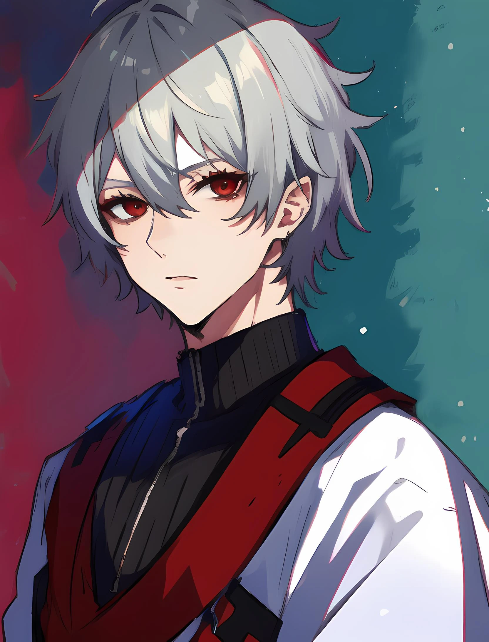 masterpiece, best quality, highres, high quality, 1boy, solo, male focus, looking at viewer, upper body, hair, realistic, kuzuha, grey hair, <lora:Kuzuha-Nijisanji:1>