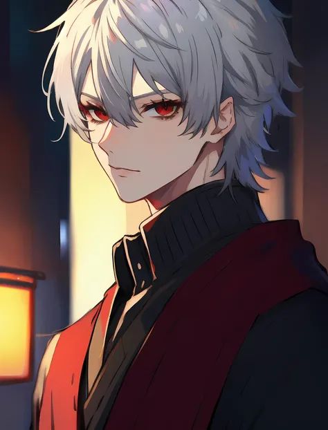 masterpiece, best quality, highres, high quality, 1boy, solo, male focus, looking at viewer, upper body, hair, realistic, kuzuha, grey hair, <lora:Kuzuha-Nijisanji:1>
