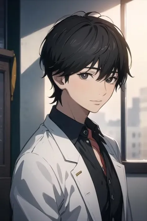 masterpiece, best quality, ultra-detailed, illustration, 1boy, solo, male focus, looking at viewer, upper body, , <lora:kakeru_naruse:0.78>, kakeru_naruse, black hair, black eyes,