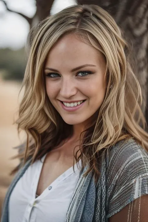 <lora:m4l1n4:0.9>, a Realistic photo of m4l1n4 woman with blue eyes and blonde Hair style, long hair, looking at viewer, blue eyes, blonde hair, teeth, grin, lips, portrait, realistic, soft lighting, professional Photography, Photorealistic, detailed eyes, RAW, analog, sharp focus, 8k, HD, DSLR, high quality, Fujifilm XT3, film grain, award winning, masterpiece