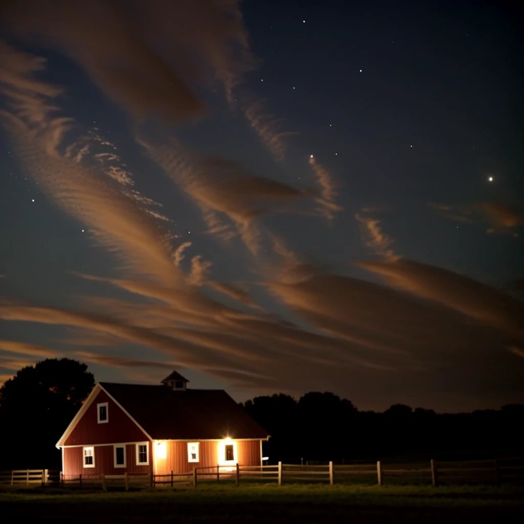 the night sky over a farm in nebraska