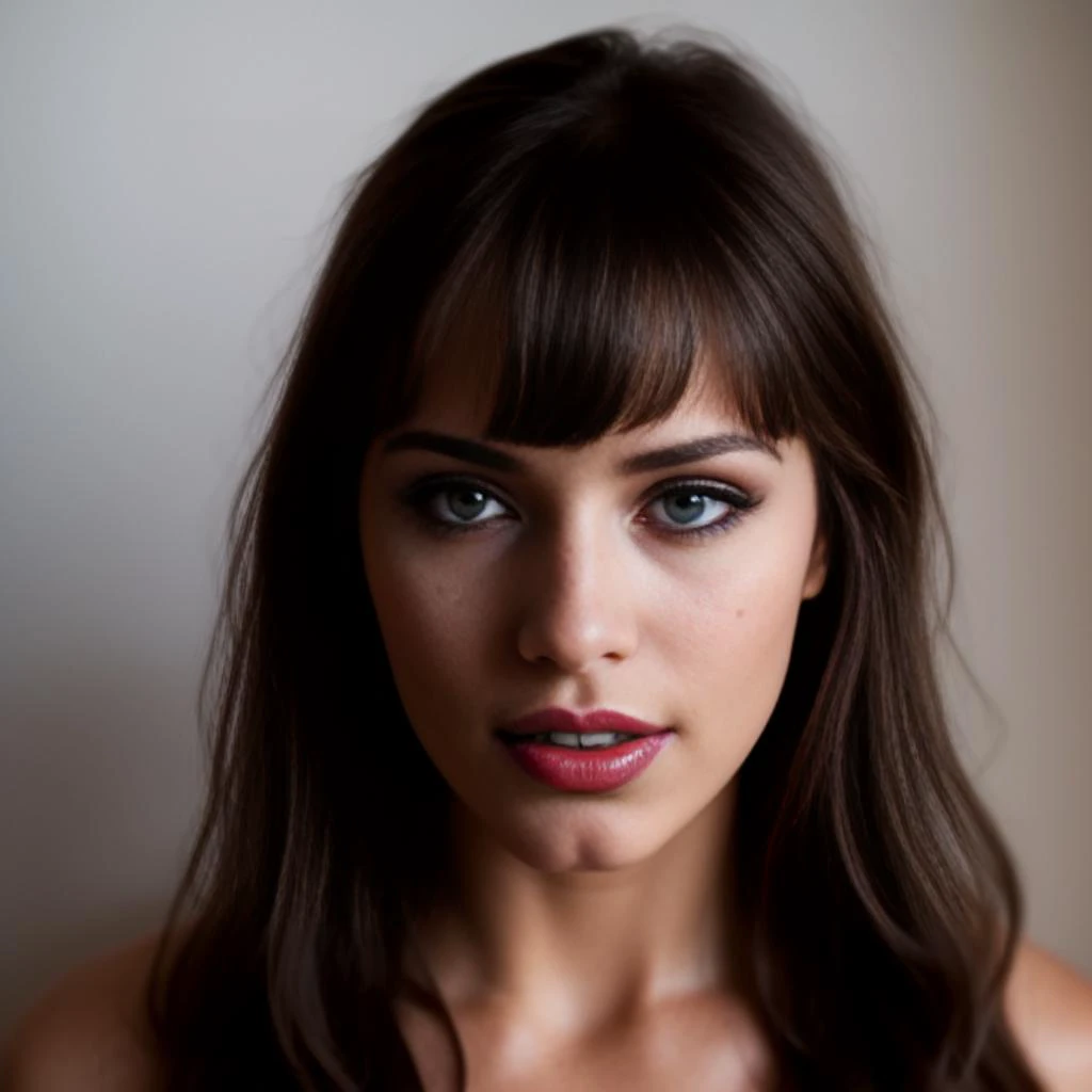 an extreme_closeup of gorgeous woman with large breasts, (extremely detailed skin), textured skin, skin pores, (moles, beauty spots, freckles), long wavy blonde hair with fringe bangs, beautiful blue eyes ((outlined iris)), dark eyeliner, pink lipstick, fashion model, catwalk, instagram, ring light, DoF bokeh, DSLR photography, 8k, 20 megapixel, , textured skin, skin pores, by Steve McCurry