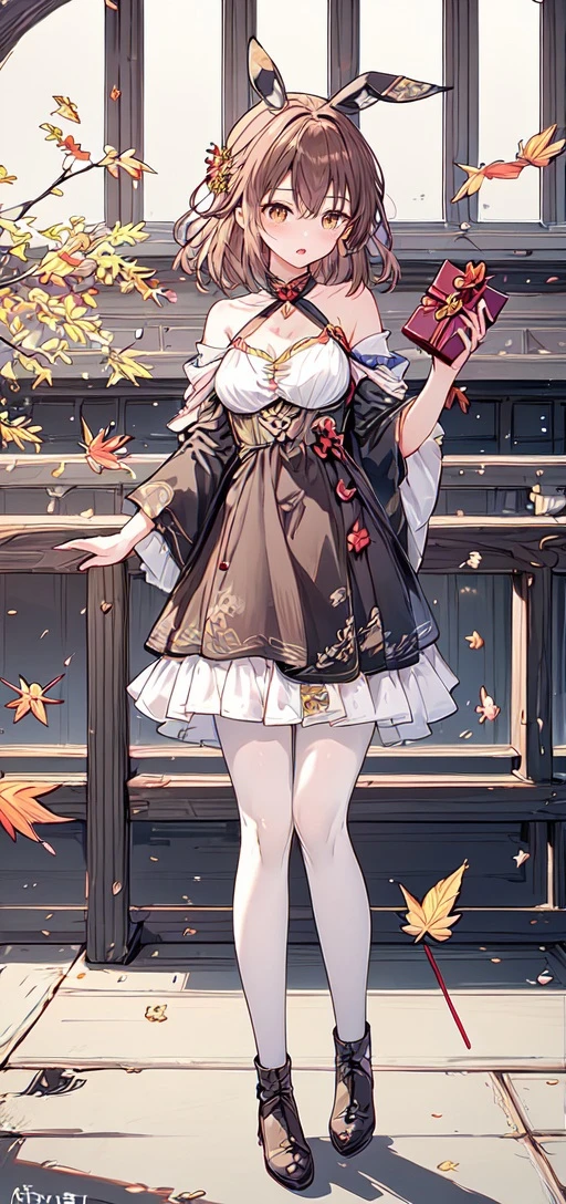 masterpiece,best quality, 1girl, :o, blush, holding, holding gift, looking at viewer, parted lips, solo,1girl, brown eyes, brown hair, lipstick, medium hair, arrow (projectile), artist logo, falling leaves, full body, indoors, leaf, <lora:LowPinkStyle2:0.7> <lora:add_detail:0.7>