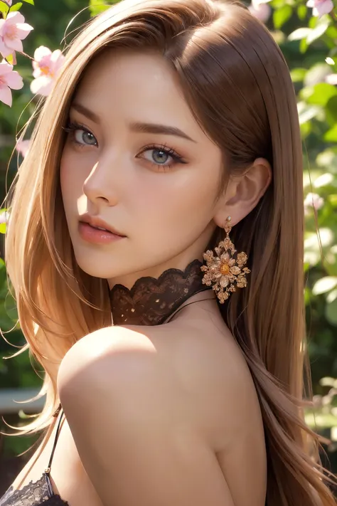 (masterpiece, realistic:1.3), (extremely intricate:1.2), (photorealistic:1.4), (extremely delicate), (ultra realistic:1.3), (a high detail RAW color professional full body photo), hyperrealistic photography, extremely detailed CG unity 8k wallpaper, UHD, HDR, RAW photo, dslr, hyperrealistic 3d render, 
An expressive artwork with fluid lines and bold brushstrokes, capturing the essence of emotion, Aventurine, Outfitted, Gal, Average Height, Athletic, Heart-Shaped Face, Tan Skin, Strawberry Blonde Hair, amethyst Eyes, Long Nose, Thick Lips, Sharp Chin, Shoulder-Length Hair, Thick Hair, Side-Swept Bangs, perky breasts, Faux gauge earrings, brown cream lipstick, In a realm of eternal blossom, a garden of everlasting beauty flourishes, its petals eternally vibrant and delicate,
<lora:sxz-niji-v1:0.4>, nijistyle, <lora:simplePointedToeHeels_v20:0.2>, a pair of ggx heels, high heels, stockings, lace trim, pantyhose, lace choker, narrow waist, gigantic breasts, <lora:dramaticgecko_miaChaFromSecretClass_v10:0.2>, noona,