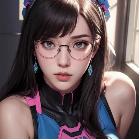 <lora:D.vaV3:0.6>, Deeva \(overwatch 2 version\), d.va /(overwatch 2 /),deeva \(overwatch black cat version\),1girl,(highleg leotard), (A look of disgust:0.5),(full-face blush),Masterpiece, absurdres, fine detail, HDR, highly detailed face and eyes, photorealistic, (8k, best quality, masterpiece:1.2), ultra-detailed, extremely detailed cg 8k wallpaper,fashion, (crystalstexture skin:1.4), (extremely delicate and beautiful),(looking at viewer:1.2), natural lighting, full body, sexy, fantasy, dreamlike, unreal, science fiction, absurdly long hair, very long hair, (rich:1.4), detail, (thighs), semi-rimless eyewear, squatting, headdress,