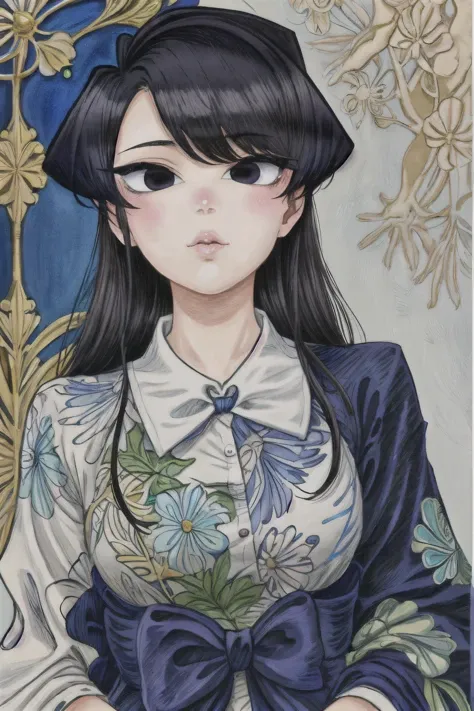 masterpiece, best quality, kawaii, painting \, (medium\), , art nouveau, komi shouko, <lora:komiCantCommunicate:1>