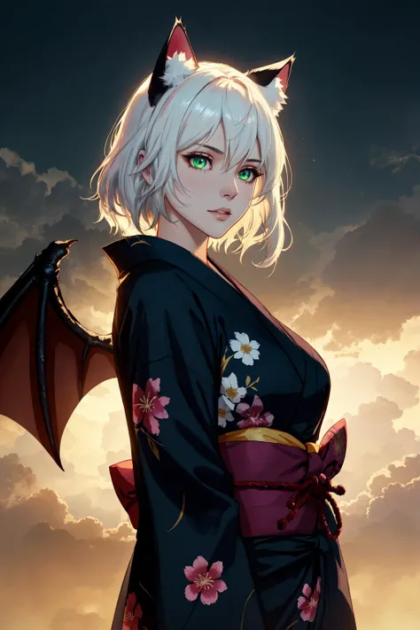 masterpiece, best quality, 1girl, medium breasts, black veil, night, darkness, shadow, cloudsCent-Angle Earth-QualityPos DemonicYukata