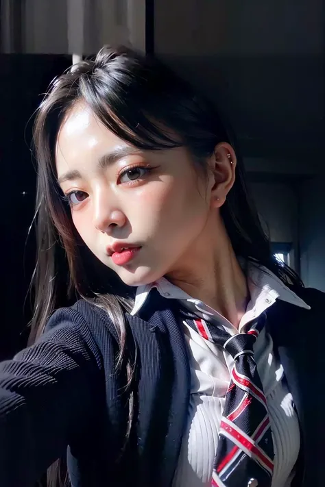 (selfie:1.4),
((extreme detail)),(ultra-detailed),chiaroscuro, extremely detailed CG unity 8k wallpaper,best, (masterpiece:1.1), (intricate:1.2), (dramatic:1.1), (best quality:1.2),(ultra realistic:1.2) ,unreal, dimly lit, low key,
<lora:epi_noiseoffset2:0.8> <lora:theovercomer8sContrastFix_sd15:0.7>The British Suit Style white,necktie white,school uniform white, <lora:notYuna_yunaV16:1>yuna,black hair,