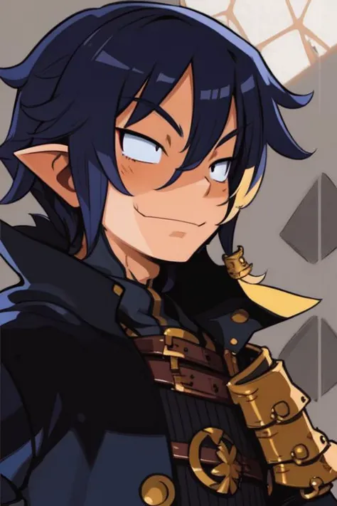 solo, 1boy, male, looking to the side, smugness, walking, sunbeam, dungeon <lora:Disgaea7_style_v02:1>