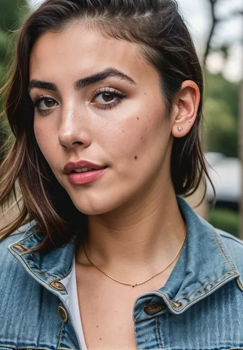 RAW close up portrait photo of andreabotez-ti, natural lighting, 8k uhd, dslr, high quality, film grain, Fujifilm XT3, by Peter Lindbergh, Denim jacket and leggings, casual clothing, well dressed