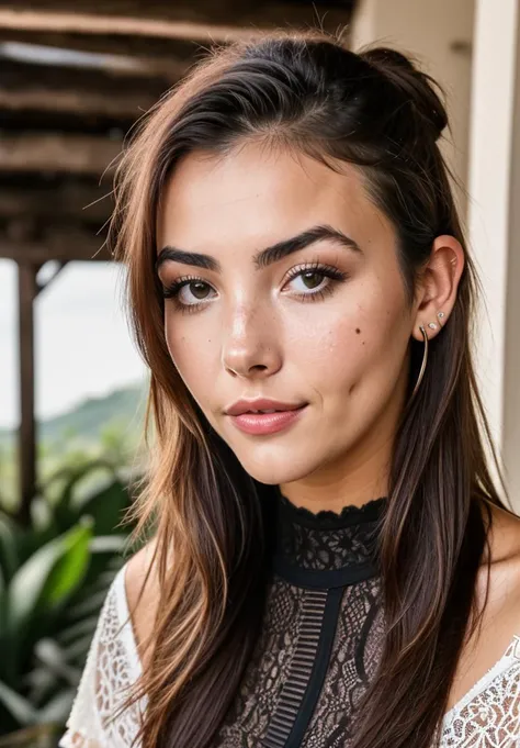 RAW close up portrait photo of andreabotez-ti, natural lighting, 8k uhd, dslr, high quality, film grain, Fujifilm XT3, by Jimmy Nelson, Lace top and maxi skirt, casual clothing, well dressed