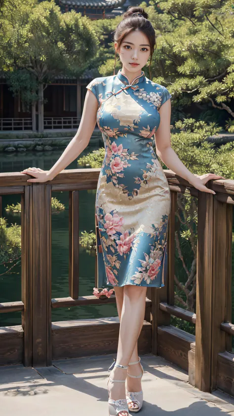 (masterpiece, best quality, ultra detailed, absurdres:1.5), 1girl, (sexy, beautiful woman, perfect face, perfect eyes, perfect female body, large breasts:1.5), ([red|black|green|blue|purple|cream], short china dress, floral print, high heels, <lora:China Dress By Stable Yogi:0.8>,  <lora:DETAIL_SLIDER_BY_STABLE_YOGI:0.6>), (standing, outdoors, Chinese garden, Chinese landscape), perfect lighting, smooth, hdr