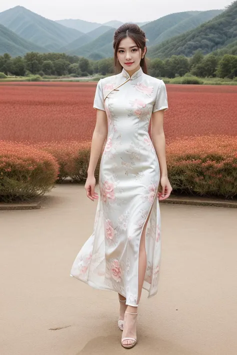 detailed, beautiful, cute, full body shot, scenic view, professional photo, <lora:Detail Slider V2 By Stable :0.4>
<lora:China Dress By Stable Yogi:1> ivory, long china dress, floral print