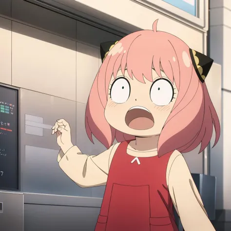 <lora:AnyaForgerSF001:0.7>,
AnyaForgerSF,1female_child,pink hair,cone hair bun,
dress,
shouting,