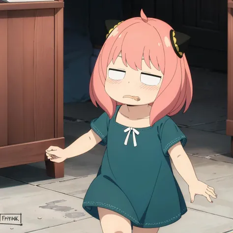 <lora:AnyaForgerSF001:0.7>,
AnyaForgerSF,1female_child,pink hair,cone hair bun,
dress,
disgust,