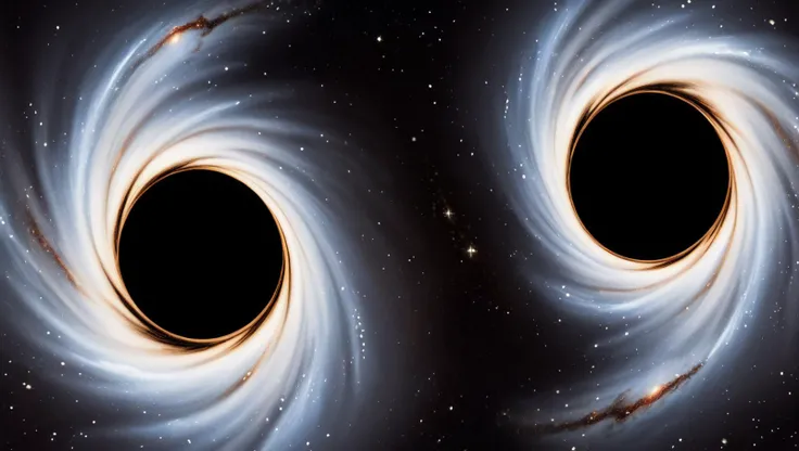 2 black holes in space, spinning, whirling space dust, stars in space, <lora:SDXL Detail:0.8>, stars in space