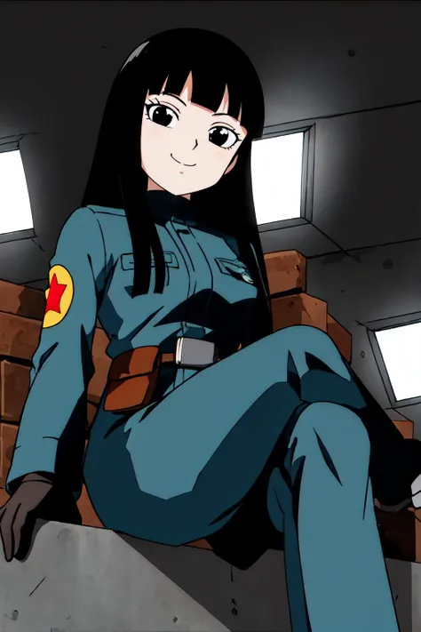 solo, 1girl, masterpiece, high quality,
<lora:FutureMai:0.6>, mai, long hair, black hair, black eyes,
coat, military, military uniform, pouch, running, black gloves, uniform,
(from below), smile, sitting, looking at viewer, crossed legs,