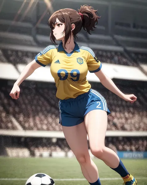 ,((masutepiece)),((High resolution)), Dramatic Lighting, Sharp Focus, 16k UHD,
Ultra-realistic illustrations,1beautiful girl,football‐succer uniform,age girl, symmetrical large eyes,small head,long hair,glasses,large breasts,narrow waist,wet skins sweat,nice legs,football‐succer venue,Solo,dynamic shot