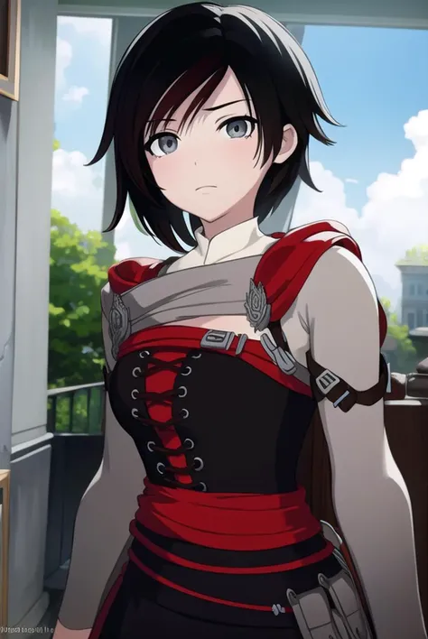 rubyrose, <lyco:rubyrosev4-lyco-nochekaiser:1>,
ruby rose, black hair, short hair, (grey eyes:1.5),
BREAK ,
BREAK looking at viewer,
BREAK outdoors,
BREAK <lora:GoodHands-vanilla:1>, (masterpiece:1.2), best quality, high resolution, unity 8k wallpaper, (illustration:0.8), (beautiful detailed eyes:1.6), extremely detailed face, perfect lighting, extremely detailed CG, (perfect hands, perfect anatomy),