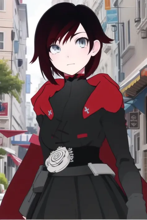 rubyrose, <lyco:rubyrose-lyco-nochekaiser:1>,
ruby rose, short hair, black hair, red hair, (grey eyes:1.5),
BREAK dress, pantyhose, cape,
BREAK looking at viewer,
BREAK outdoors,
BREAK <lora:GoodHands-vanilla:1>, (masterpiece:1.2), best quality, high resolution, unity 8k wallpaper, (illustration:0.8), (beautiful detailed eyes:1.6), extremely detailed face, perfect lighting, extremely detailed CG, (perfect hands, perfect anatomy),