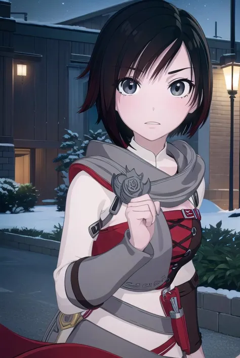 rubyrose, <lyco:rubyrosev4.5-lyco-nochekaiser:1>,
ruby rose, black hair, short hair, (grey eyes:1.5),
BREAK ,
BREAK outdoors, night, nature, forest,
BREAK looking at viewer, (cowboy shot:1.5),
BREAK <lyco:GoodHands-beta2:1>, (masterpiece:1.2), best quality, high resolution, unity 8k wallpaper, (illustration:0.8), (beautiful detailed eyes:1.6), extremely detailed face, perfect lighting, extremely detailed CG, (perfect hands, perfect anatomy),