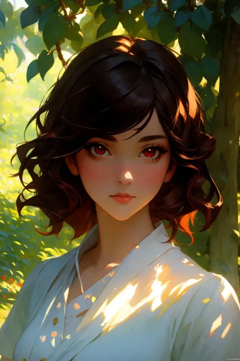 <lora:Victorian Anime Art v 2.0:0.3>, <lora:Victorian Anime Art:0.3>, (masterpiece, best quality:1.22), ((hyper detailed face, detailed eyes, best lighting, best shadows)), 1girl, girl posing for Monet, (art by Monet), (black hair, red eyes, medium hair:1.2), looking away from viewer, standing in a forest