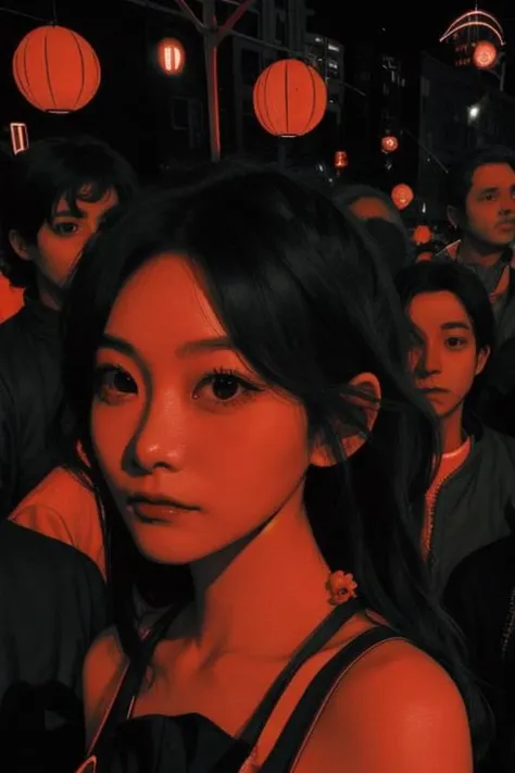 <lora:envybetterhandsLocon_alpha3:1> <lora:lvx:1>, red and black,night, 1girl, black_hair, long_hair, alone in a crowd, <lora:test003_2:-1>