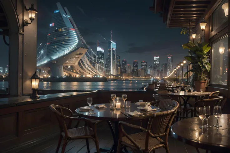 hyper realistic, intricate design, insanely detailed, extremely fine details, Extremely sharp lines, cinematic lighting, ((Photo realistic)), Raw photo, high detailed, 8k, UHD, dslr, softlighting, HDR, DOUBLE-PROCESSING RAW, warm light, high quality, film grain, fujifilm XT3, photorealistic, masterpiece, best quality, hyper-detailed, 8K, warm lighting, soft lighting, masterpiece, best quality, detailed, highest quality, ultra detailed, highres, cinematic light, volumetric light, river glitters,rim lights in subject, splendid and colorful, out of focus, RAW photograph, absurdres, colorful, highest details, (((a mesmerizing cityscape that blends reality and fantasy))),(((transporting viewers to a dreamlike urban world))), outdoor, ((cityscape)), wonderful, interesting, (many plants),<lora:FenW:0.3>, <lora:BiophyllTech:0.35>, ((futuristic city landmark zaha hadid and Santiago Calatrava style)), desjgn-awarded landmark, (river-front landmark), (old bangkok city), (day time), (sunrise), view from a table in the world's most luxurious restaurant, (dining with a beautiful cyborg girl in detailed luxury futuristic dress), <lora:Niji:0.3:cyborg>, table full of foods and drinks, table flower decorations:0.6, (((focus on landmark))), highly detailed shadow, highly detailed reflection, huge low-rise landmark, <lora:adddark:0.2>, landmark close up shot,