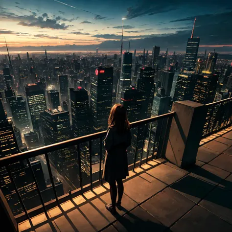 (masterpiece, best quality:1.2), ultra detailed, cinematic lighting, HDR, ilustration, landsape, 1girl, futuristic cityscape,