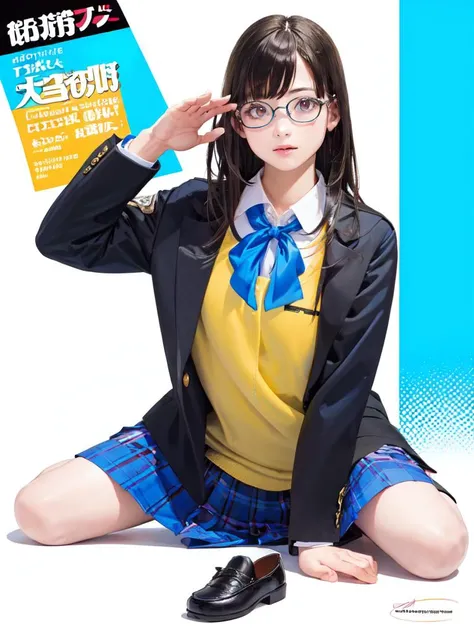 Cheerleader、(((Rimless Glasses)))、Anatomically correct body composition、Detailed limbs、Pay attention to the expression of your fingers、highest quality、8K quality、