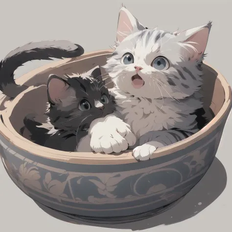 (Masterpiece:1.2, high quality), <lora:cat_20230627113759:0.8>, lineart, 1cat, (high angle), <lora:teary:0.7>, full body, (blue| grey cat), a bowl is next to the cat, simple background, white background,
