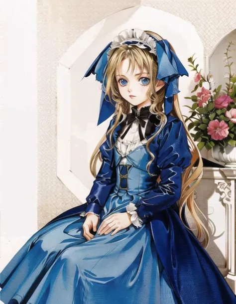 loli.10-year-old girl.a blue-eyed British noble girl with long blonde hair and a fancy frilly dress. She is likely to be found in a grand ballroom or a luxurious garden party, 
 <lora:YukiKaoriStyle_v1.1:0.6>