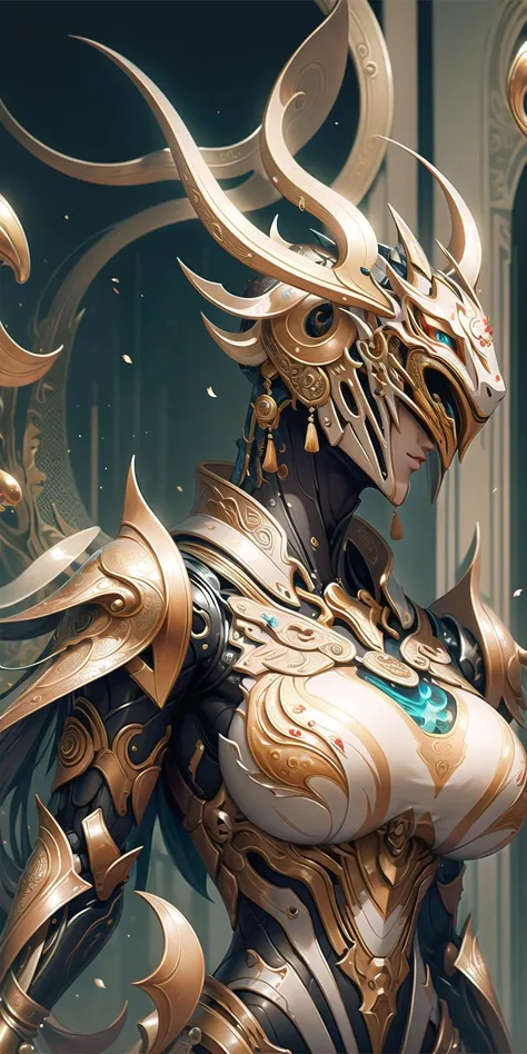 (fractal art:1.5), (masterpiece, top quality, best quality, official art, beautiful and aesthetic:1.2), (chinese dragon), extreme detailed,cherry flowers, colorful, highest detailed,
(large breasts:1.4,) , UPPER BODY,
a chinese dragon,
armor, fake_horns, glowing, full_armor,warframe,humanoid_robot,horns,helmet,mask, LOOKING AT VIEWERS,