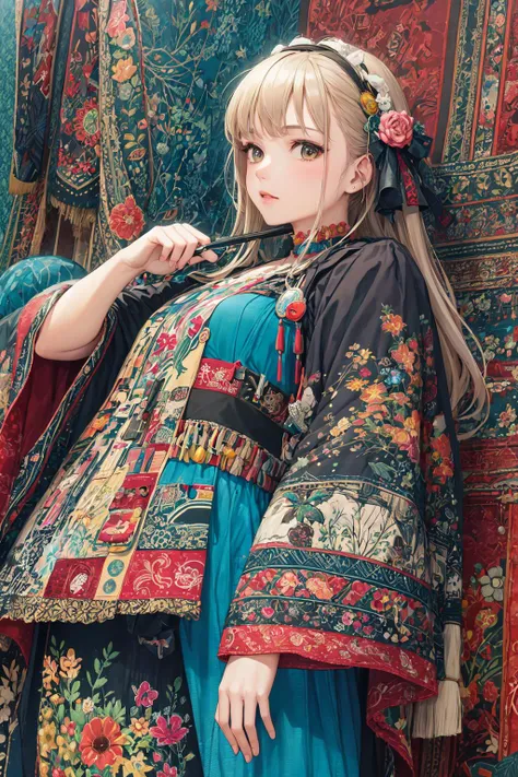 absurdres, highres, ultra detailed, (1 girl, solo:1.1), mecha, Regular, stylish pose, ((8-bit style)), textile art, fiber manipulation, woven designs, fabric collage, quilting, embroidery, innovative techniques, tactile creations