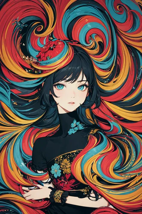 (flat color:1.1),(colorful:1.3),(masterpiece:1.2), best quality, masterpiece, original, extremely detailed wallpaper, looking at viewer,1girl,solo,floating colorful water