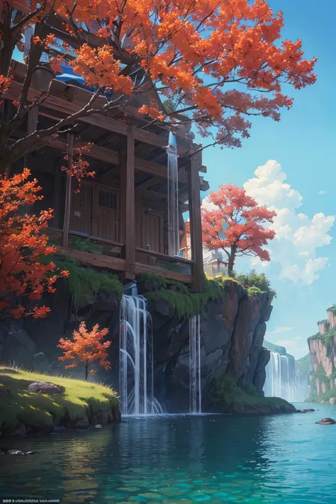 (masterpiece, best quality:2), high quality, extremely detailed CG unity 8k wallpaper, scenery, outdoors, sky, cloud, day, no humans, mountain, landscape, water, tree, blue sky, waterfall, cliff, nature, lake, river, cloudy sky,award winning photography, Bokeh, Depth of Field, HDR, bloom, Chromatic Aberration ,Photorealistic,extremely detailed, trending on artstation, trending on CGsociety, Intricate, High Detail, dramatic, art by midjourney, (no humans)