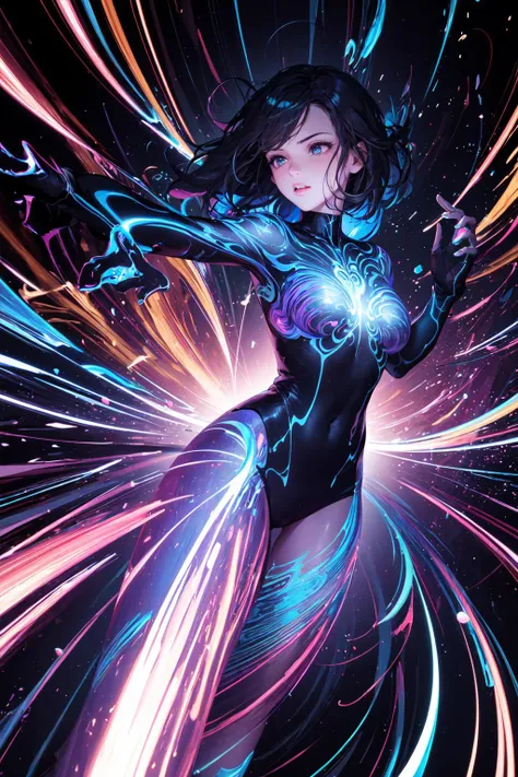 (masterpiece, best quality:1.4), light painting, (long exposure:1.2),dynamic streaks, luminous trails, vibrant colors, fluid movement, captivating patterns, creative experimentation,(1girl:1.2),(cowboy shot:1.2)