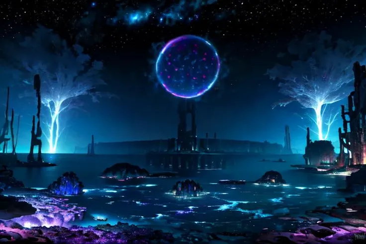 masterpiece, best quality, highres, 8k, RAW photo, <lora:329PanoramaLora_v10:0.7>, (nebula under the sea:1.3), galactic, celestial, ocean, (mandala), sunken ruins, (underwater, underwater city)