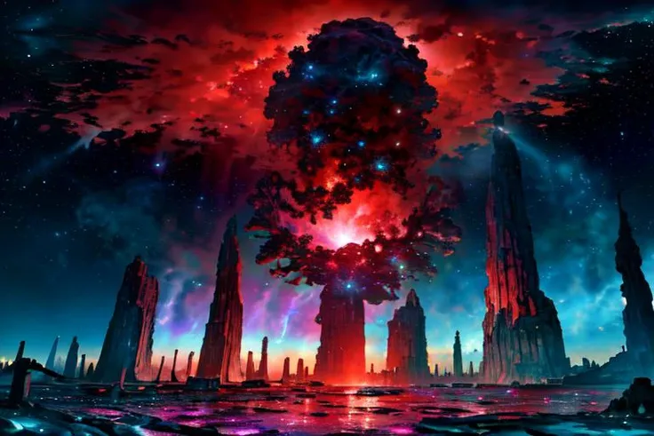 masterpiece, best quality, highres, 8k, RAW photo, <lora:329PanoramaLora_v10:0.7>, (nebula under the sea:1.3), galactic, celestial, ocean, (mandala), sunken ruins, (underwater, underwater city)