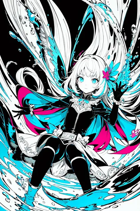 (flat color:1.3),(colorful:1.3),(masterpiece:1.2), best quality, masterpiece, original, extremely detailed wallpaper, looking at viewer,1girl,solo,floating colorful water,(2D)