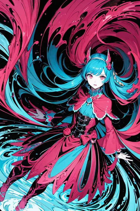 (flat color:1.3),(colorful:1.3),(masterpiece:1.2), best quality, masterpiece, original, extremely detailed wallpaper, looking at viewer,1girl,solo,floating colorful water,(2D)