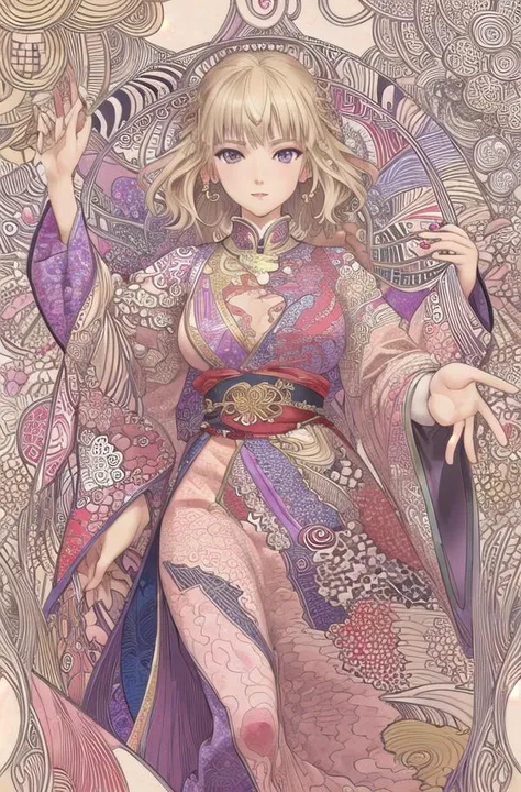 (畫質值)((masterpiece:1.2, best quality)), ultra detailed, Ultra-precise depiction, Ultra-detailed depiction, (zentangle:1.2), (dynamic pose), (abstract background:1.5), (treditional dress:1.2),
1girl, art_nouveau, artist_name, blonde_hair, border, dress, food, fruit, jewelry, lipstick, makeup, photo_\(medium\), signature, solo, traditional_media,illustrator by Alfons Mucha,happoubi jin
<lora:happoubiJinSTYLE_v10:0.3> <lora:clowCardCardcaptor_v2:0.3> <lora:AiNanasaki_nanasakiAiLycoris:0.3>