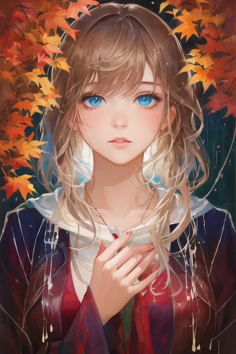 1girl, a painting by mse a woman by agnes cecile, luminous design, pastel colours, ink drips, autumn lights